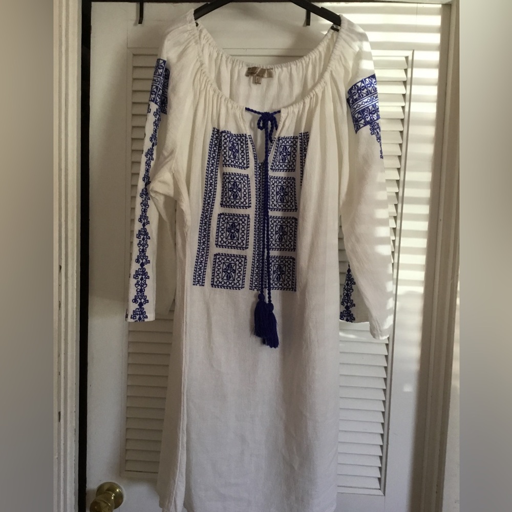 CT Beach White Cotton Dress/coverup xl EUC poms